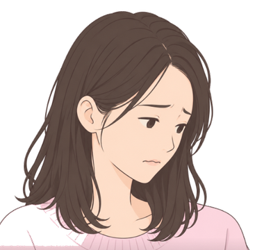 困った表情でうつむく20代半ばの女性のイラスト